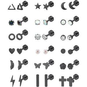 18 Pairs Stainless Steel Stud Earrings Set for Women Men Star Moon flower Heart